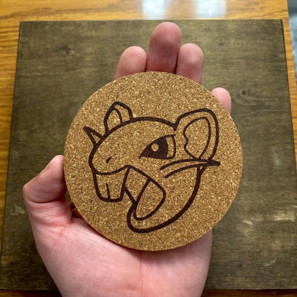 Pokemon Rattata Face Laser Engraved Cork Coaster